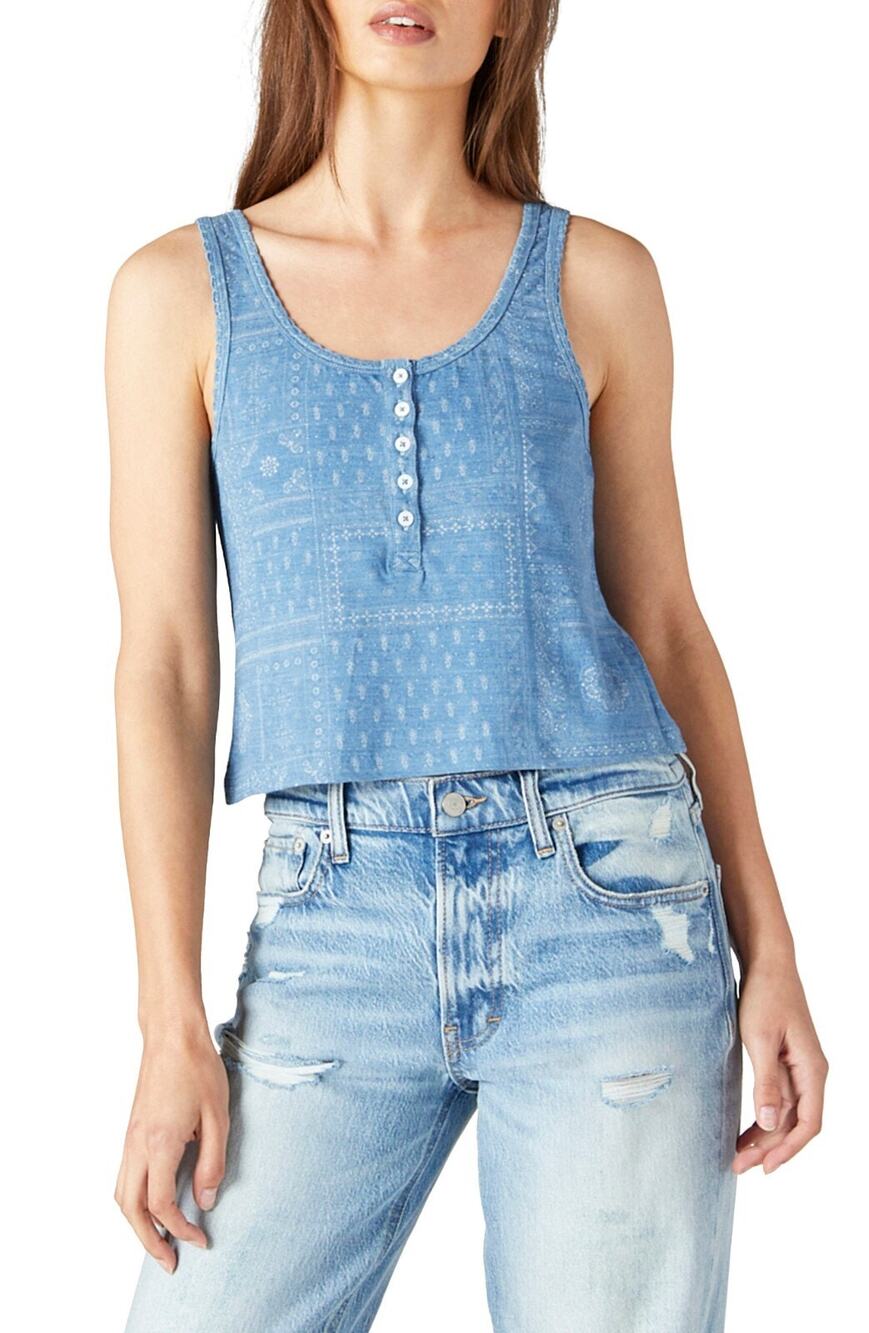 Lucky Brand Boy Tank - Women's Clothing Tops Tank Top in Indigo Stripe, Size xs